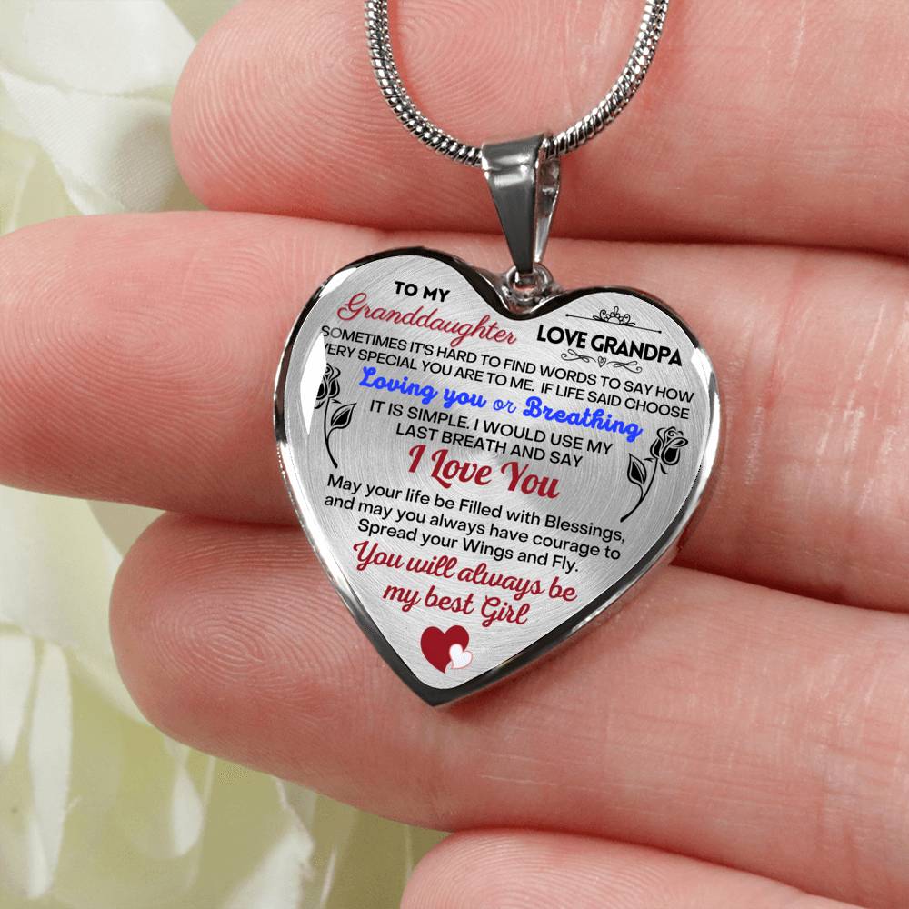 To my Granddaughter - Use my last breath to say I love you spread you wings and fly - from Your Grandpa - Heart Necklace