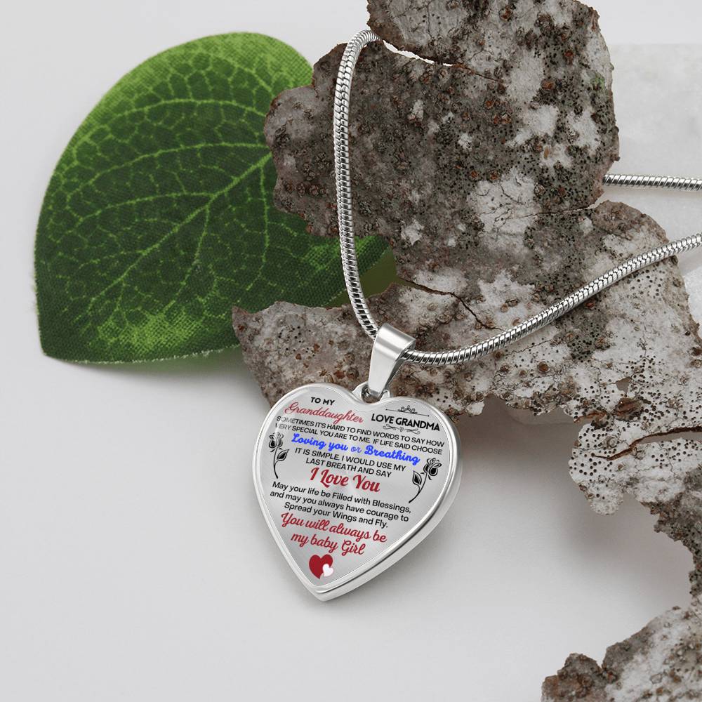 To my Granddaughter - Use my last breath to say I love you spread you wings and fly - from Your Grandma - Heart Necklace