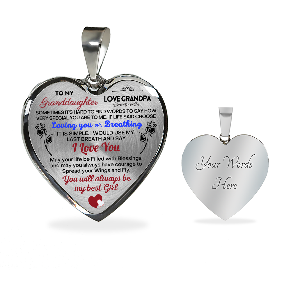 To my Granddaughter - Use my last breath to say I love you spread you wings and fly - from Your Grandpa - Heart Necklace