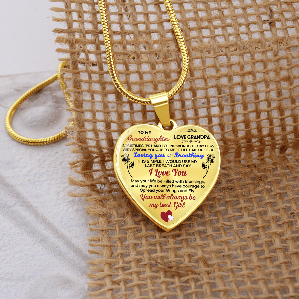 To my Granddaughter - Use my last breath to say I love you spread you wings and fly - from Your Grandpa - Heart Necklace