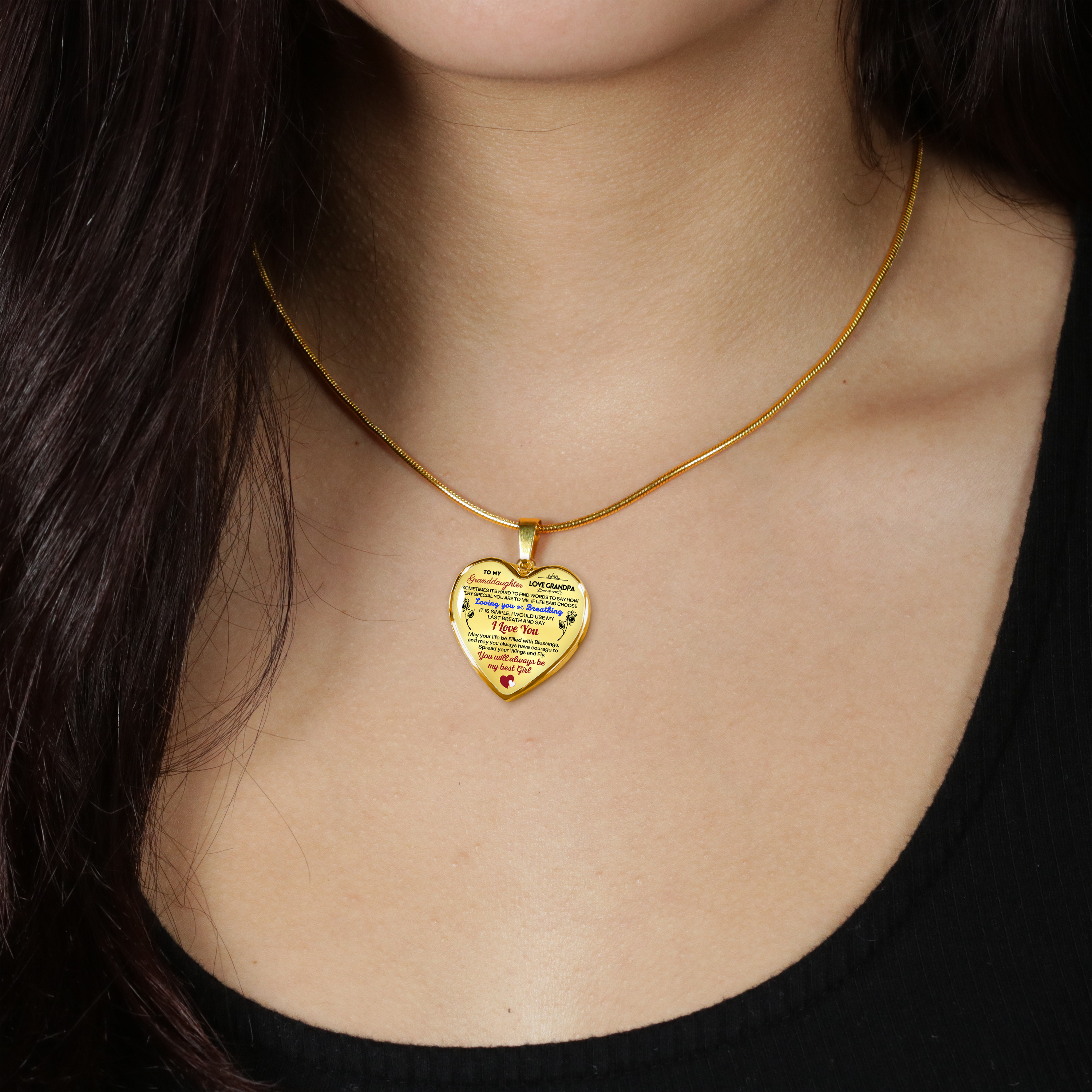 To my Granddaughter - Use my last breath to say I love you spread you wings and fly - from Your Grandpa - Heart Necklace