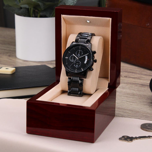 Forever Love - Black Luxury Chronograph Watch Elegant Mahogany Box Groom - style 83