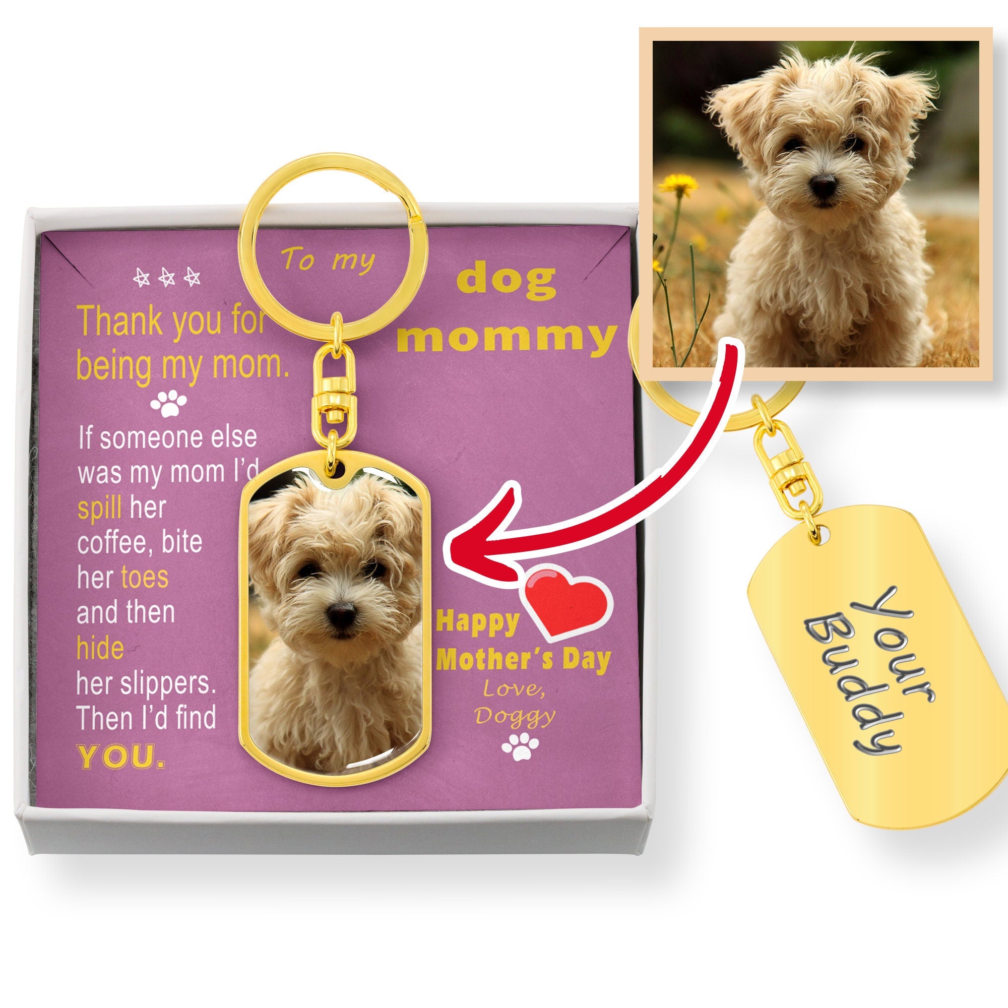 To Doggy Mom- Thank you - from Doggy - Custom Photo Dog Tag Keychain