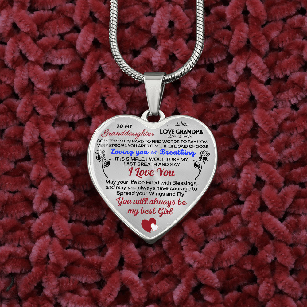 To my Granddaughter - Use my last breath to say I love you spread you wings and fly - from Your  Grandpa    - Heart Necklace