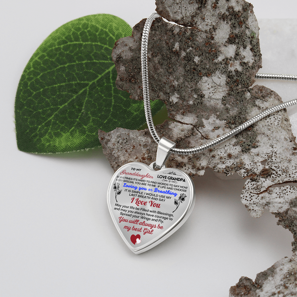 To my Granddaughter - Use my last breath to say I love you spread you wings and fly - from Your  Grandpa    - Heart Necklace