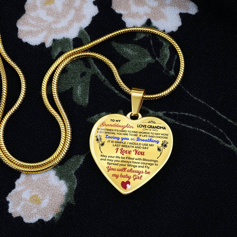 To my Granddaughter - Use my last breath to say I love you spread you wings and fly - from Your  Grandma - Heart Necklace