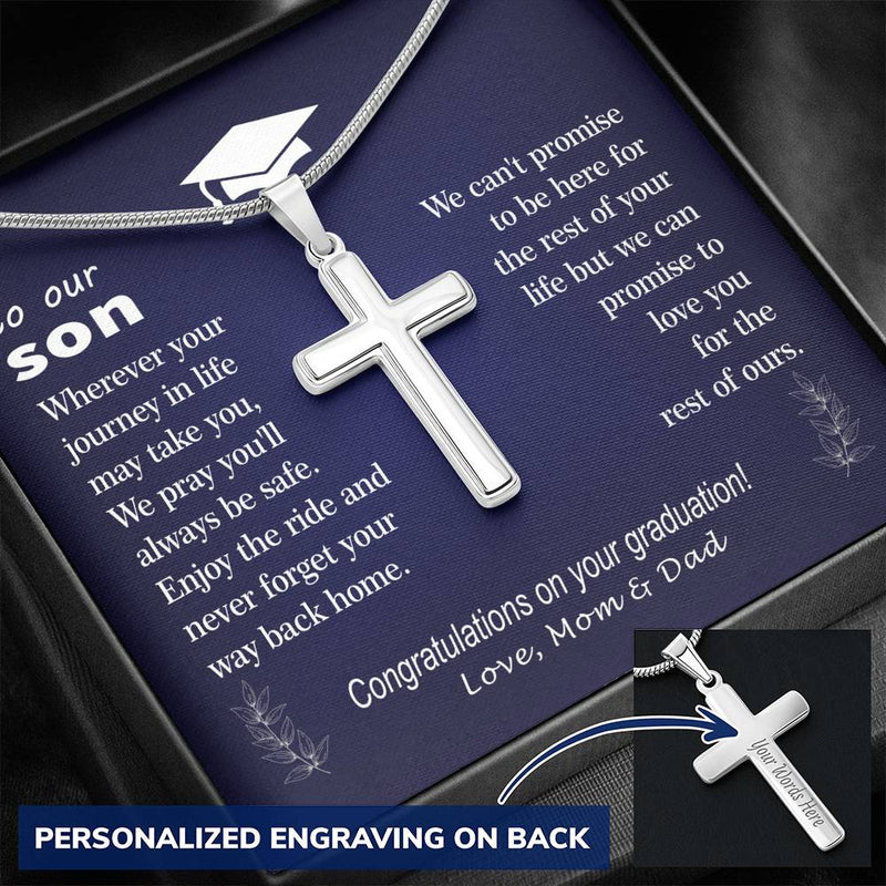 To Son - graduation journey  - Custom Card Cross Necklace