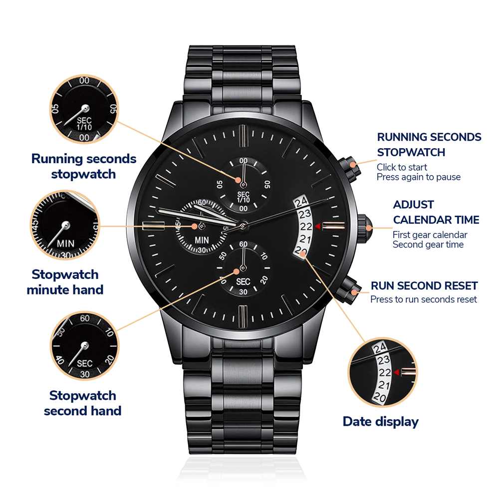 Special Customized Black Luxury Chronograph Watch Elegant Mahogany Box