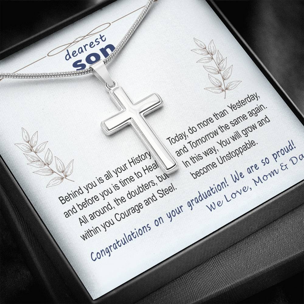 To Son - graduation wisdom proud parents  - Custom Card Cross Necklace