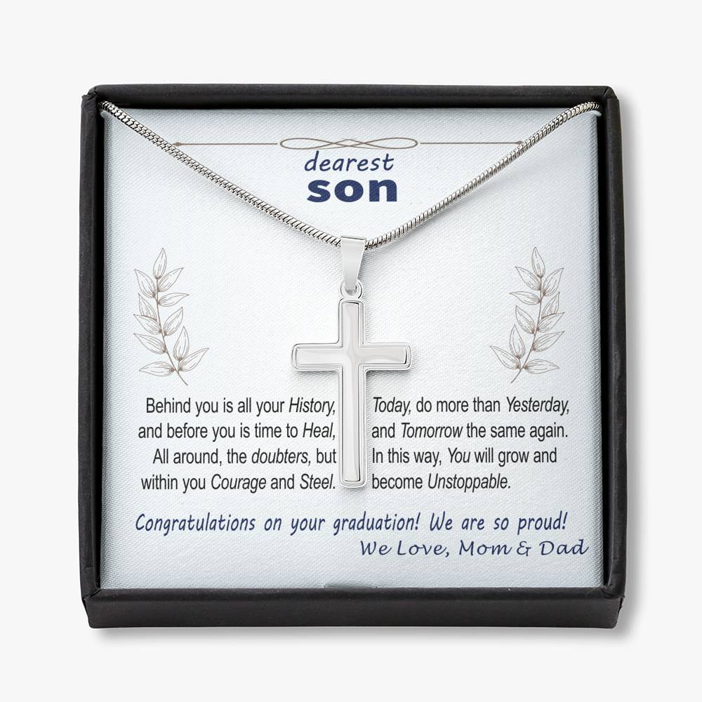 To Son - graduation wisdom proud parents  - Custom Card Cross Necklace