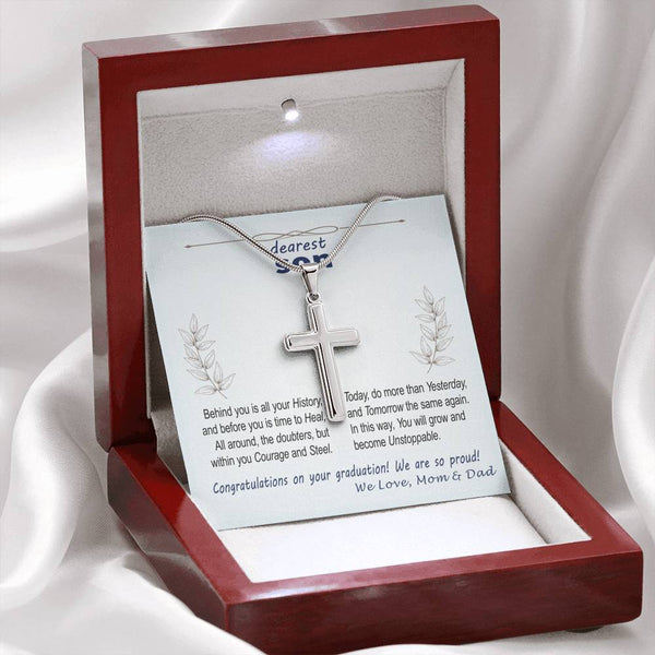 To Son - graduation wisdom proud parents  - Custom Card Cross Necklace