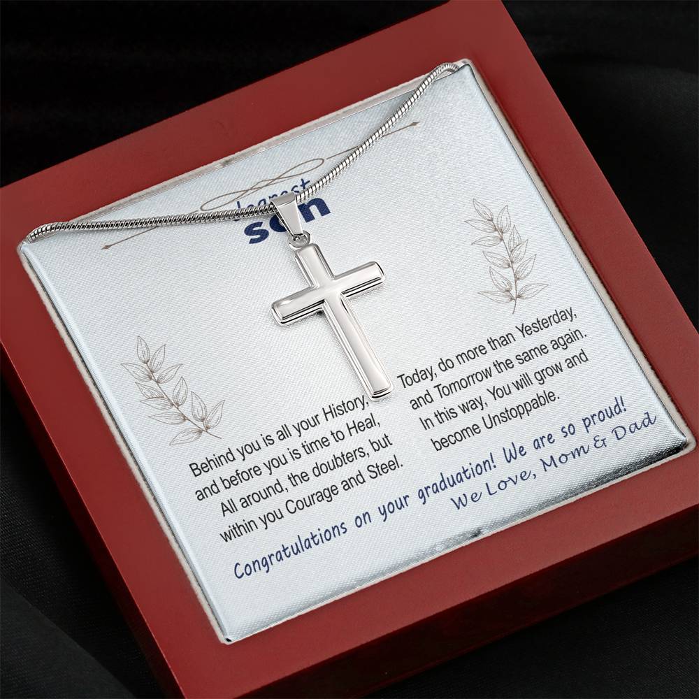 To Son - graduation wisdom proud parents  - Custom Card Cross Necklace