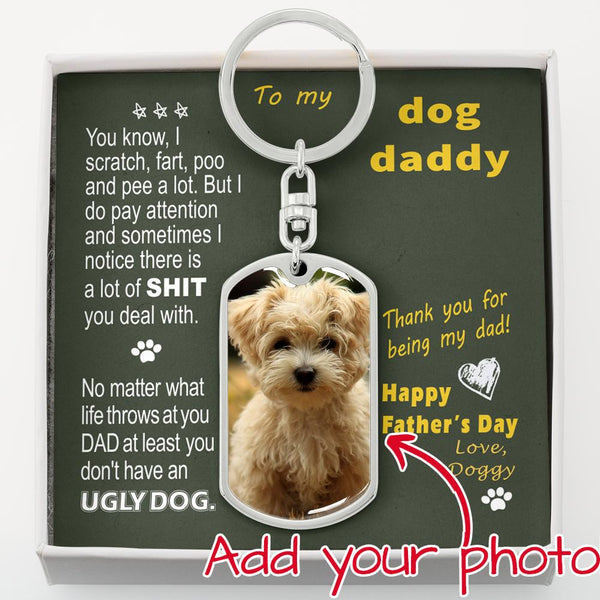 To Doggy Dad - Thank you - from Not Ugly Doggy - Photo Dog Tag Keychain